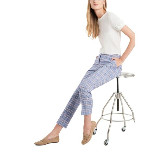 Riley & Rae Blue Plaid Cropped Trouser Pants Straight Leg Stretch 0 NWT - Picture 11 of 12